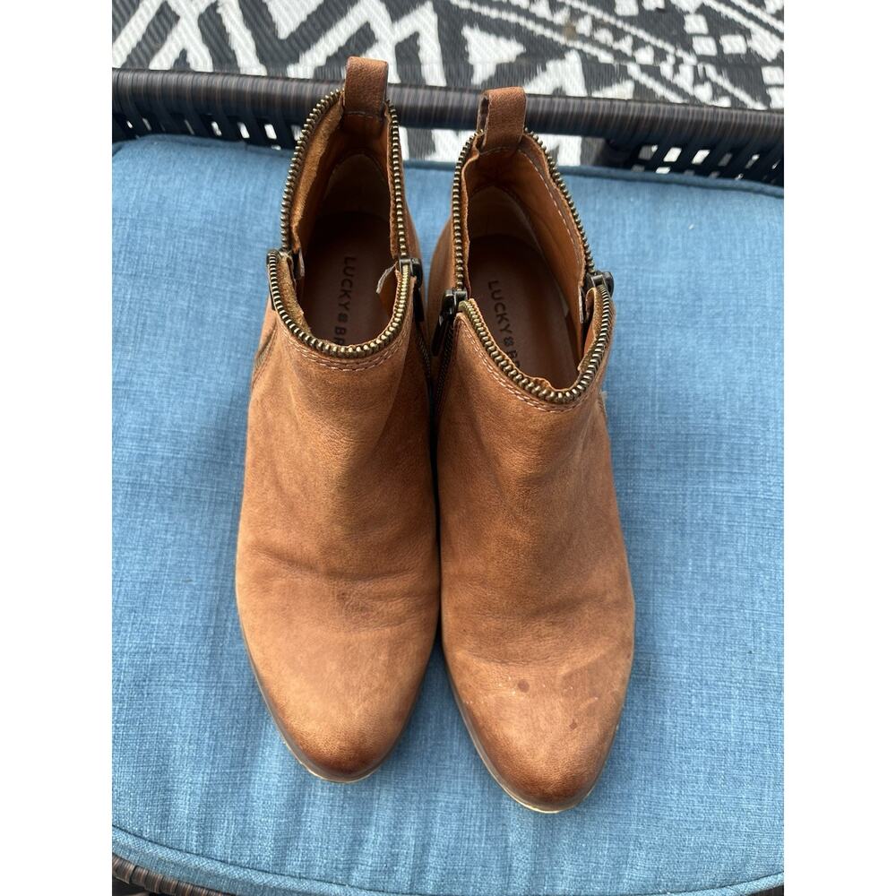 Lucky Brand LK Basel Leather Boots Bootie 10M Brown Side Zip Ankle - Picture 4 of 11